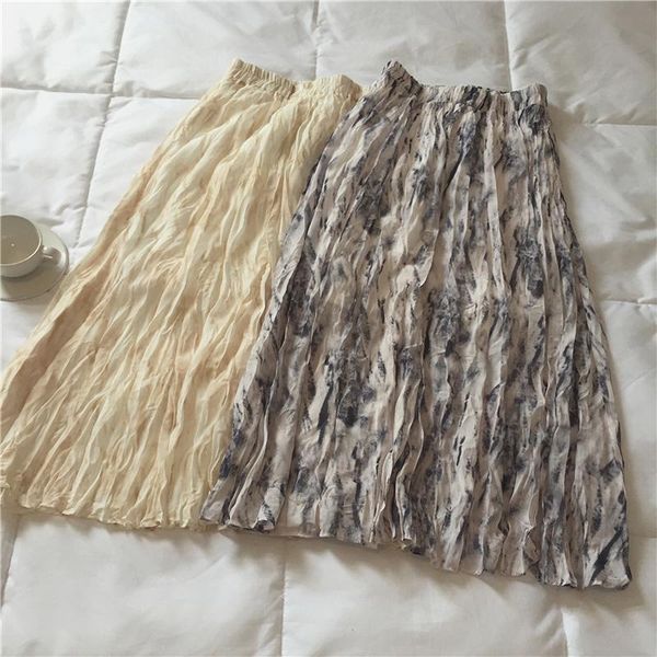 

skirts spring and autumn women's casual printed high-waist pleated skirt, Black