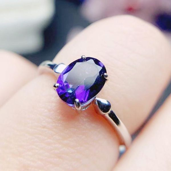 

cluster rings natural real amethyst big ring per jewelry 925 sterling silver 12*16mm 11ct gemstone fine women t21484, Golden;silver
