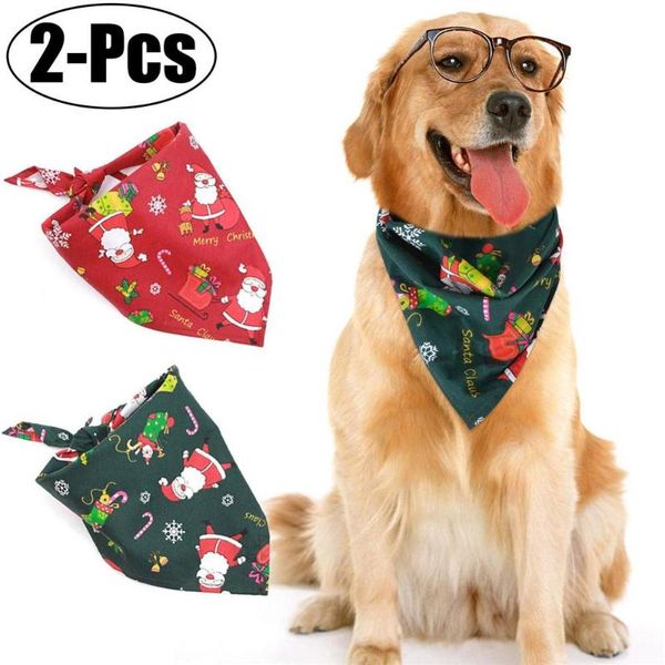 

dog apparel 2 pcs/set pet bibs saliva towel santa pattern triangle scarf, christmas bandana lovely festival head scarf for dogs and cats