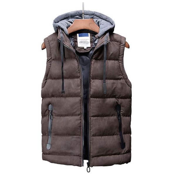

men's vests casual vest male slim fit sleeveless jacket waistcoat hooded winter warm windbreaker outwear, Black;white