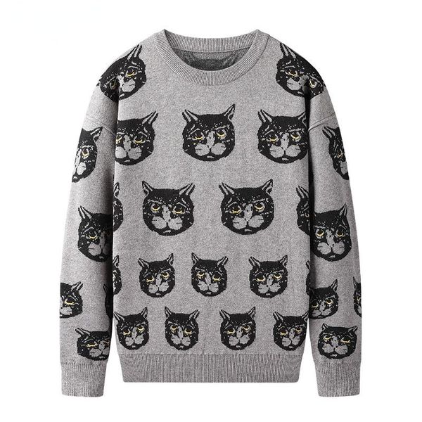 

men's sweaters varsanol cartoon cat mens clothing winter warm knitted sweater men casual pullovers cotton clothes long sleeve 2021, White;black