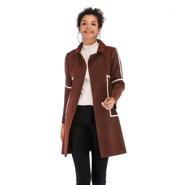 

women's wool & blends autumn winter slim tailoring color matching loose large size thick lapel straight long sleeve coat casual fashion, Black