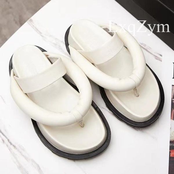 

luxury designer platform flip flops women's summer genuine leather sandals outdoor leisure slippers comfortable one strap slides, Black
