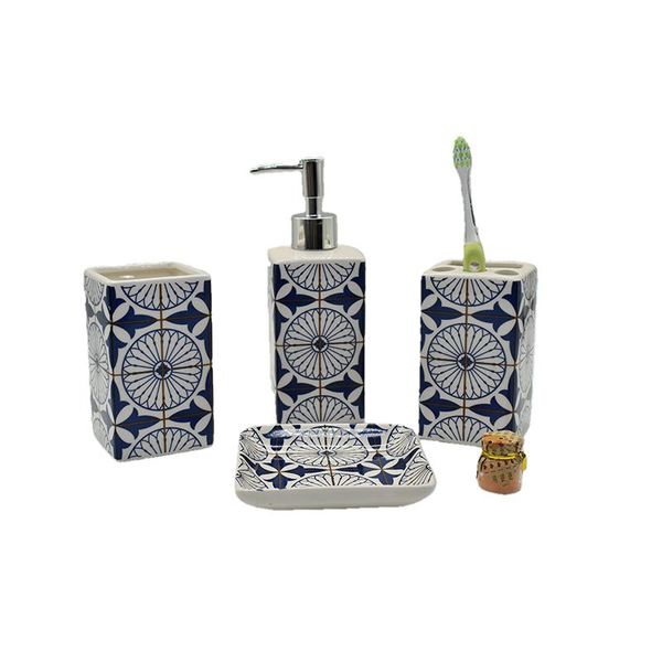 

bath accessory set simple household bathroom supplies bamboo soap dish, dispenser, toothbrush holder, s mouthwash cup 4 /