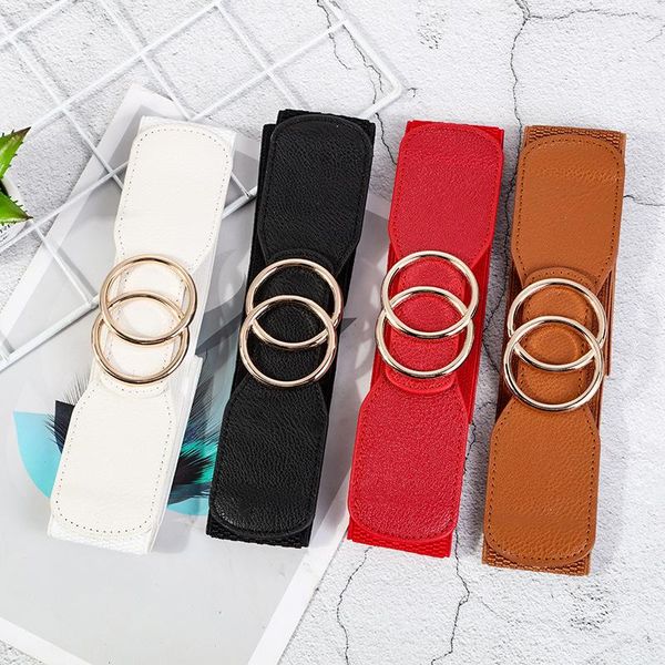

belts fashion metal buckle women's elastic wide girdle decoration dress belt designer women luxury white red black, Black;brown