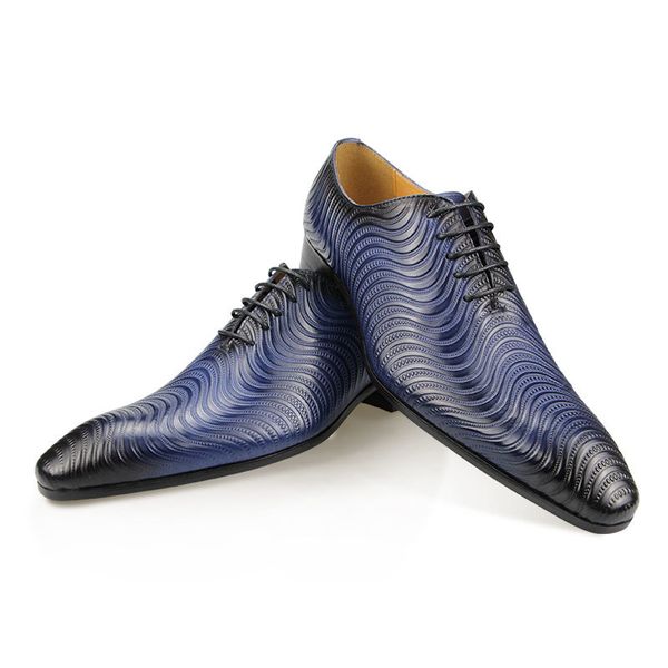 

dress shoes men's classic style designer wedding blue fashion printing casual office business pointed toe lace-up formal oxford sh, Black