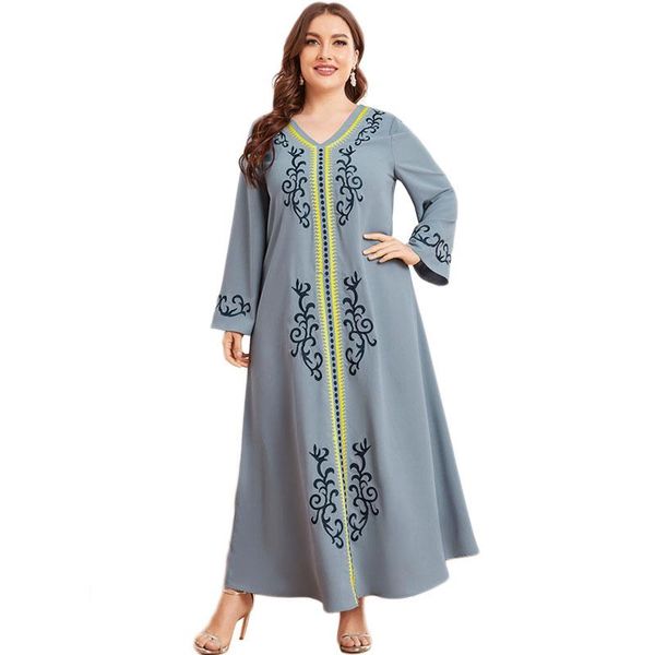 

ethnic clothing muslim casual loose v-neck long dress women arab abaya islamic vintage embroidery maxi robe gown middle east kaftan, Red
