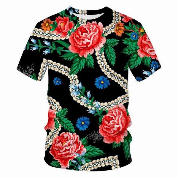 

men's polos summer fashion rose 3d flower printing pattern short sleeve trend casual t-shirt apparel art men clothing ytpy, White;black