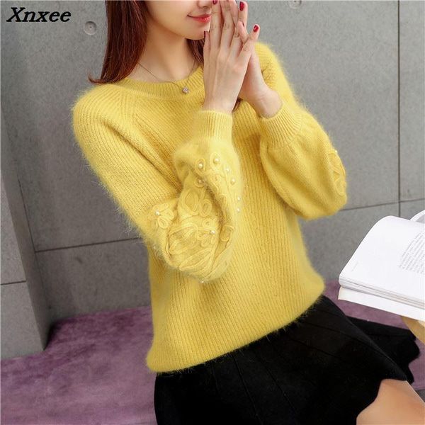 

women's sweaters xnxee loose wool sleeves hook flower nail bead, White;black