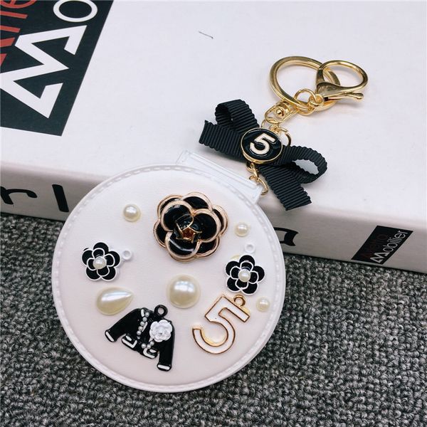 

creative flower mirror key chain lady's make-up car bag pendant diy jewelry, Silver