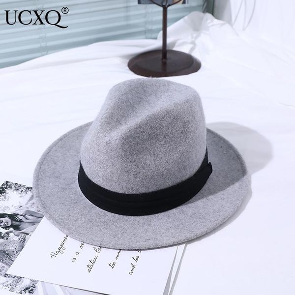 

wide brim hats ucxq simple women's wool felt fedora hat round dome temperament fashion tide all-match autumn winter 2021 23xy316, Blue;gray