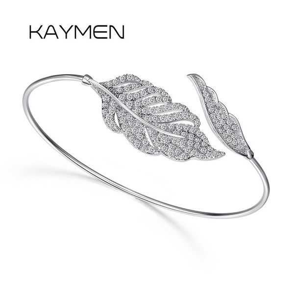 

bangle kaymen arrival prong setting zircon plating shining statement leaf, Black