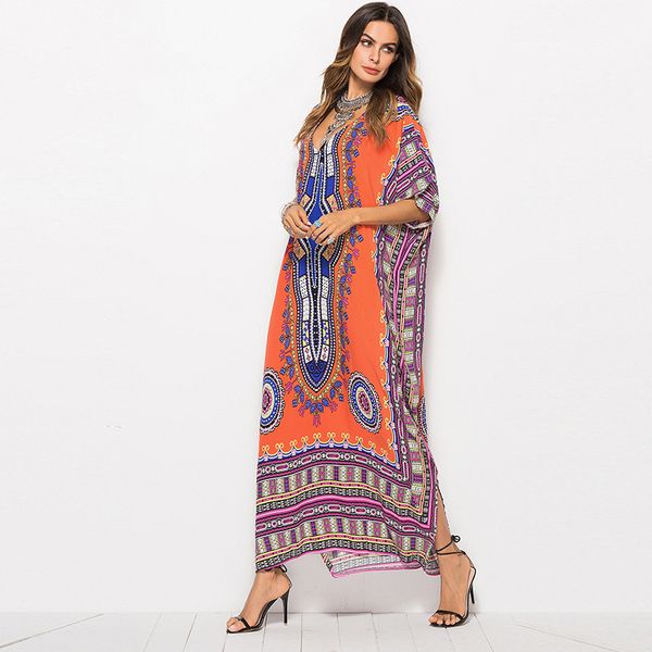 

women's plus size t shirt 2021 spring and summer large wind print casual fashion robe beach skirt