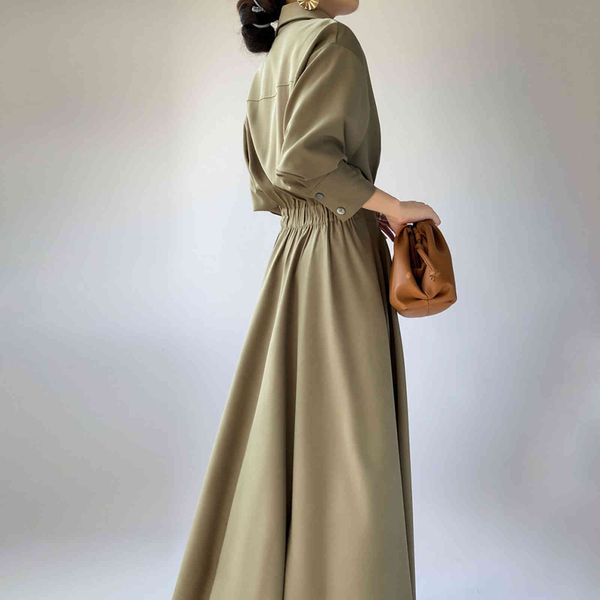 

casual dresses autumn women's fashion french long-sleeved a-line turndown collar temperament slim long dress chic high-end vestidos 1nh, Black;gray