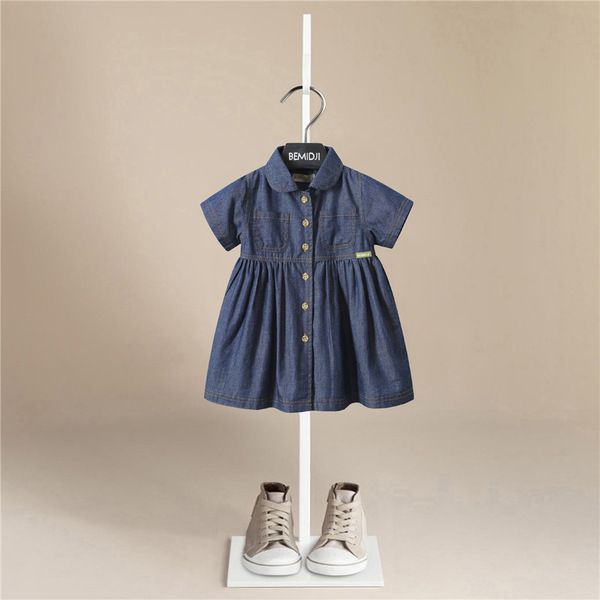 Yeni Kız Giysileri Kız Denim Kısa Mini Elbise Toddler Jean Uzun Kollu Çocuklar Için Rahat Parti Gömlek Elbise Q0716
