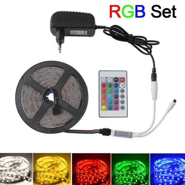 

led strip light rgb dc 12v 2835 waterproof ledstrip tv backlight 5m~20m 60led/m tape adapter+ir remote full set decorate strips