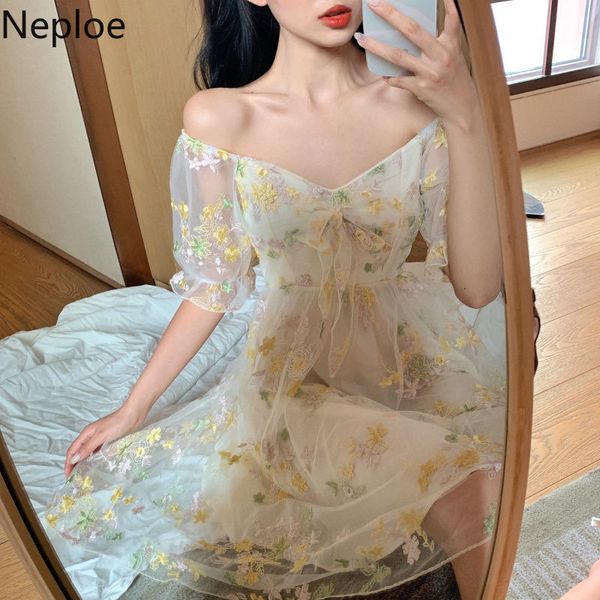 NELLOE VESTIDO DE MUJER Урожай слоеного рукава платье женщин корейский милый Harajuku Kawaii женщины платья сексуальные с плеч вечеринки халат 210422