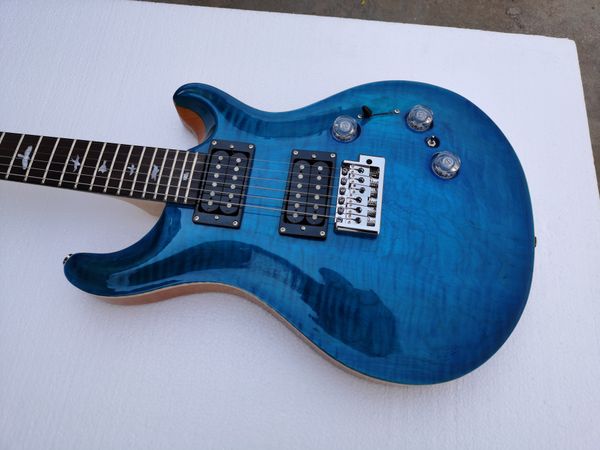 

custom 22 fret bwb blue curly maple electric guitar tremolo rocker, 3 way switch silver accessories