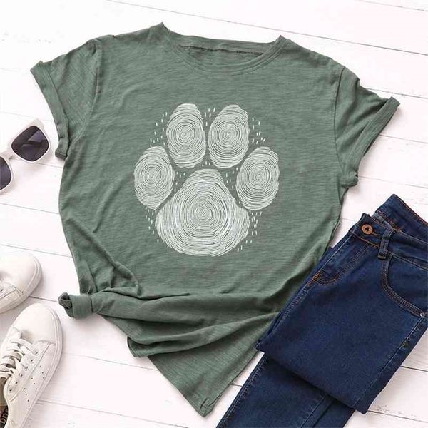 

jcgo summer cotton women t shirt s-5xl plus size short sleeve bear paw print tees casual simple o-neck female tshirts 210406, White
