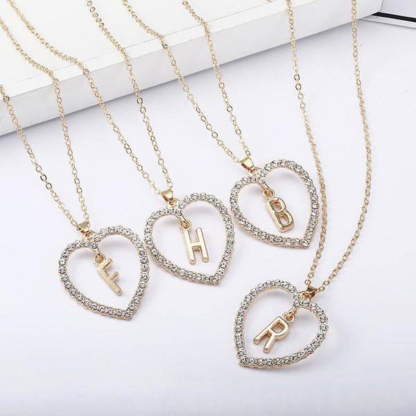 

pendant necklaces fashion crystal initial a-z 26 letters heart pendent name necklace for women charm gold color chain choker jewelry gift, Silver
