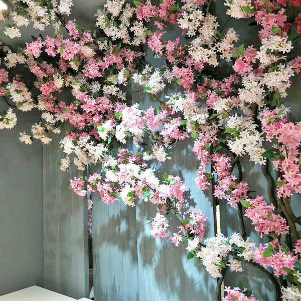 160 cm künstliche Kirschblütenrebe Efeu Seidenblumen Fake Sakura Hängegirlande Kranz Hochzeit Bogen Home Rattan Hintergrund Dekor 210624