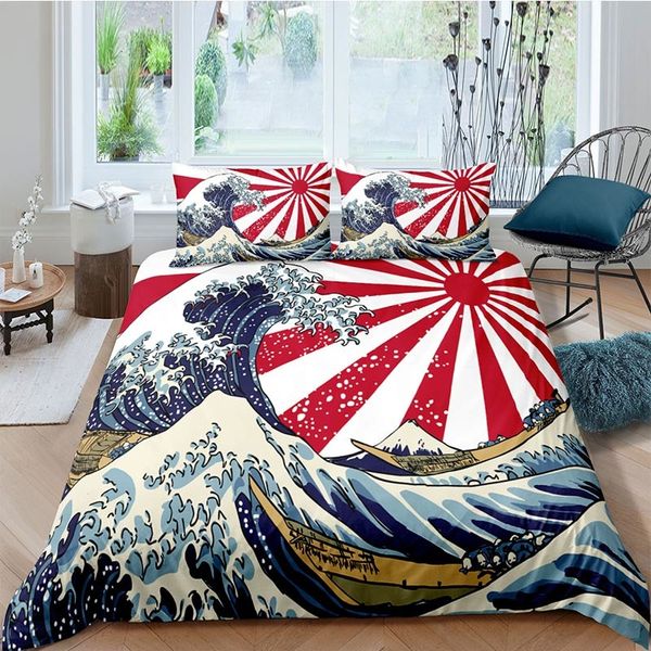 

bedding sets duvet cover bed quilt 200x200 kanagawa okinamiura printe with pillowcase set home textile (no sheet) 6m0v
