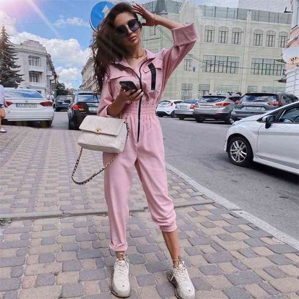 Frauen Casual Langarm Overall Strampler Frauen Frühling Herbst Overall Mode Hosen Overalls 210427