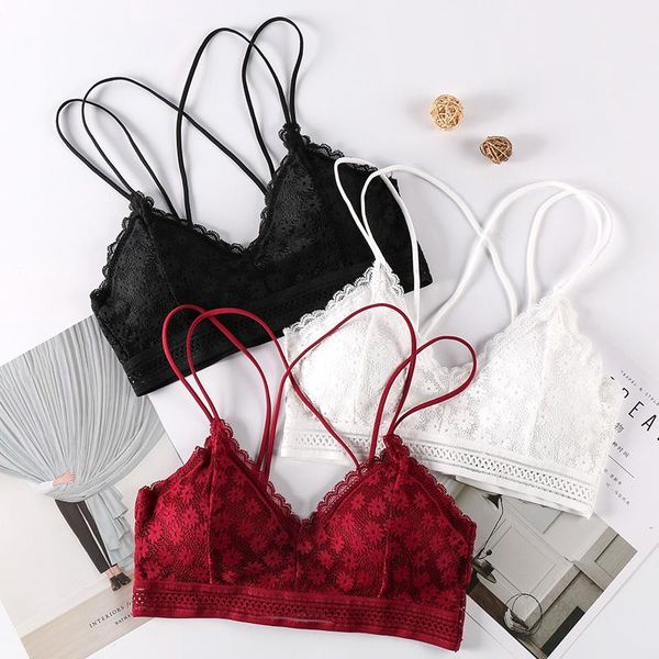 

bras hollow out backless bra fashion wild solid color gather underwear lace floral women lingerie, Red;black