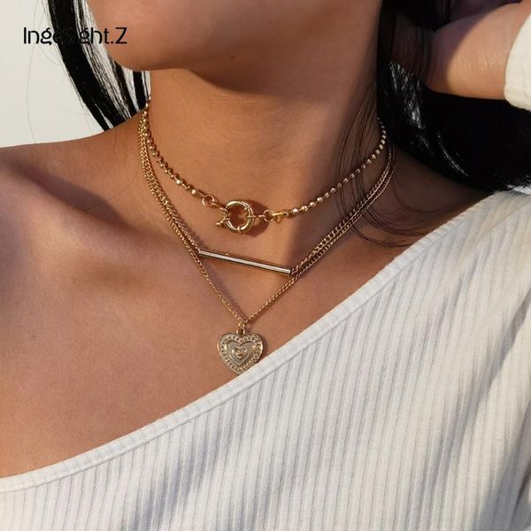 

chains ingesight.z 3pcs/set multi layered love heart pendant necklace for women statement metal strips choker necklaces collar jewelry, Silver