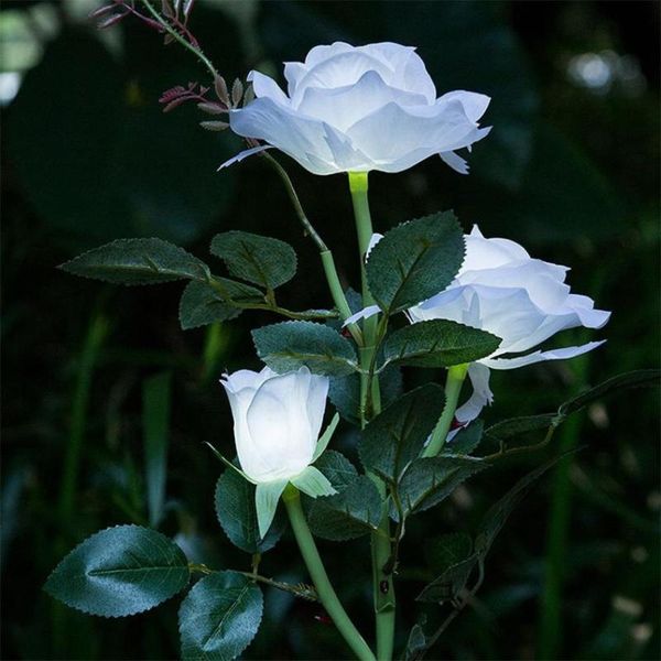 

outdoor solar powered 3 led light waterproof rose flower stake lamp for home garden yard lawn path decorative flowers & wreaths