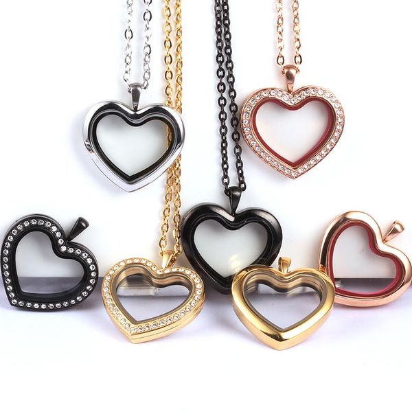 

pendant necklaces ursjewelry 30mm peach heart magnetic closure 316l stainless steel floating charms living glass locket with chain necklace, Silver