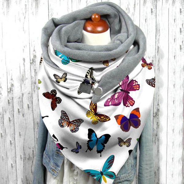 

scarves 40# butterfly print shawl winter women button soft casual warm shawls wrap multifunction elegant luxury, Blue;gray