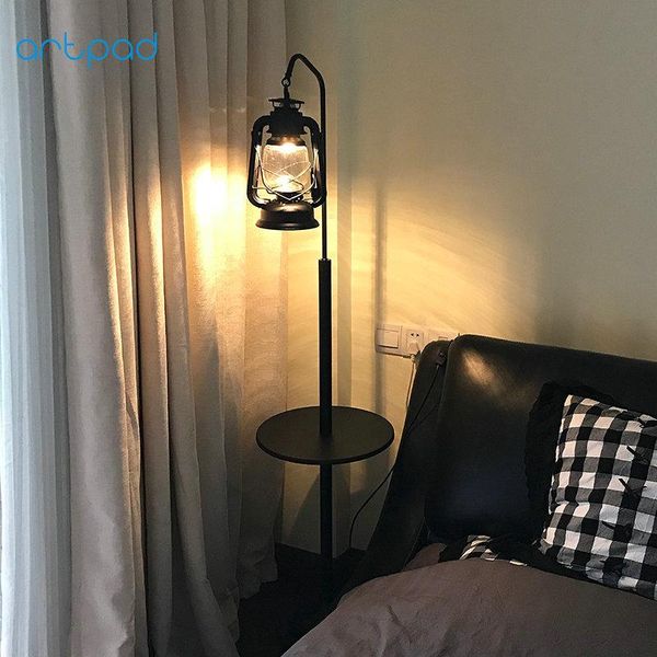 

floor lamps artpad nordic nostalgia led light vintage kerosene beside lamp standing with wood shelf base for living room