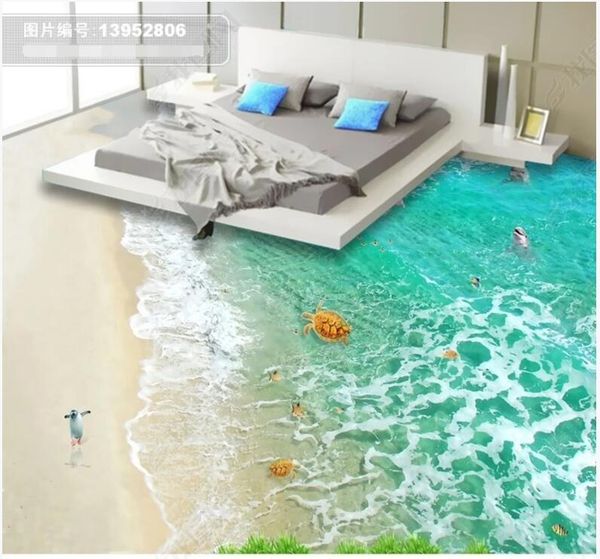 

wallpapers 3d pvc flooring custom self-adhesive wallpaper clear sea beach waves dolphin room decor po for walls