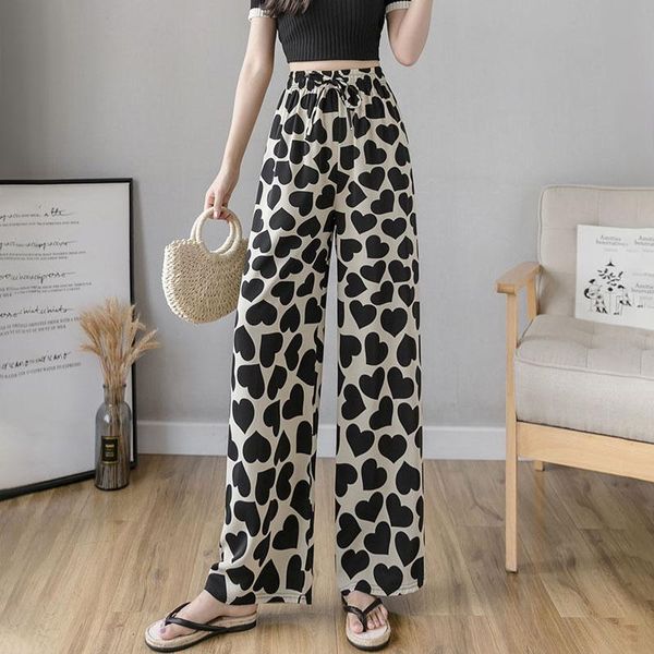 

women's pants & capris summer korean sweet love print harajuku temperament high waist loose casual y2k for women, Black;white