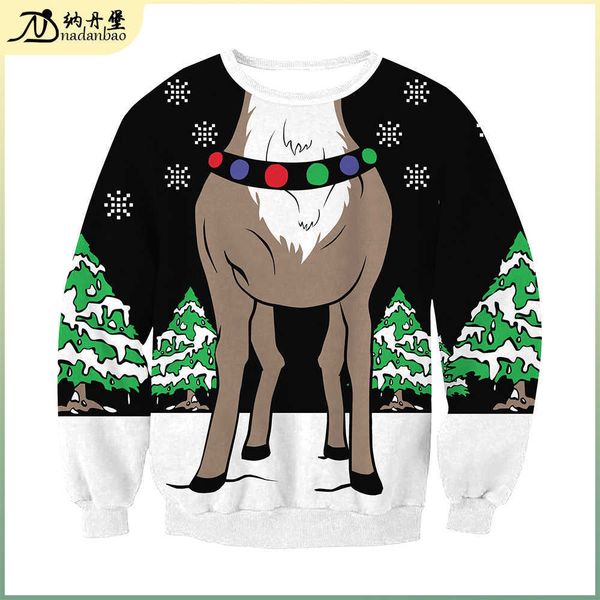 

christmas dress digital printing round neck pullover for women, Black