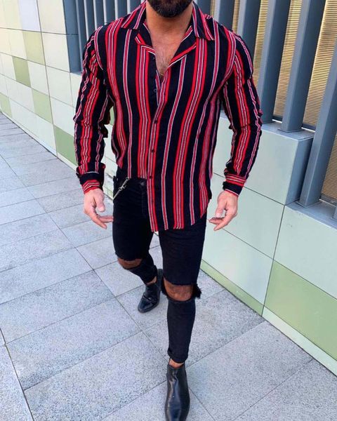 

men's casual shirts mjartoria winter shirt fashion vertical stripe slim long sleeve button 2021, White;black
