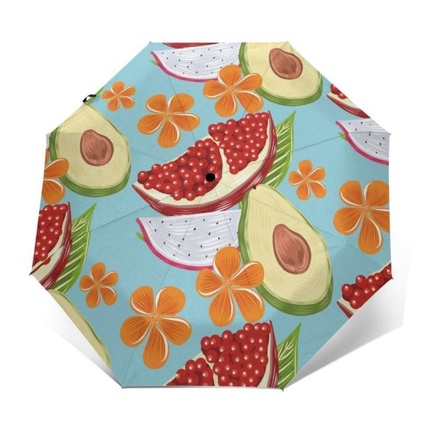 

umbrellas automatic umbrella rain women three-folding hand drawn cal fruit windproof female waterproof parasol