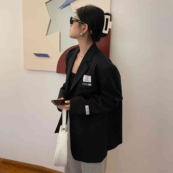 

women's suits & blazers [eam] women black printed big size casual blazer lapel long sleeve loose fit jacket fashion spring autumn 2022, White;black