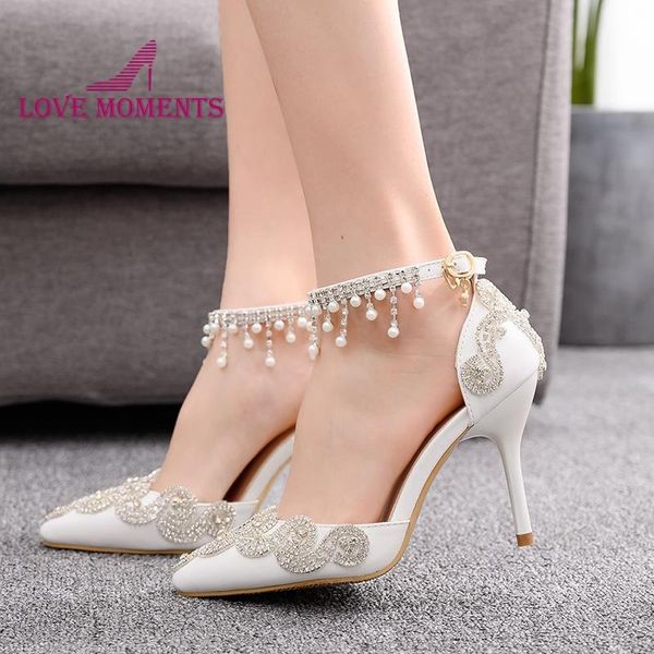 

dress shoes white pointed toe woman wedding 3 1/2 inches high heel summer sandals thin ankle straps banquet party pumps, Black
