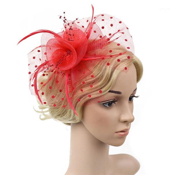 

women fascinators small hairpin feather hat fashion flower mesh hair button hairband accessroeis wedding1