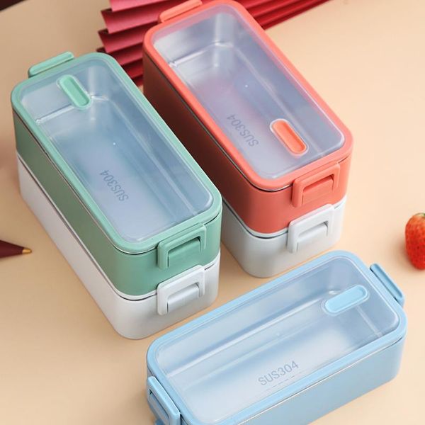 

dinnerware sets 1100ml double layer stainless steel 304 lunch box leak-proof bento boxes microwave student storage container bpa