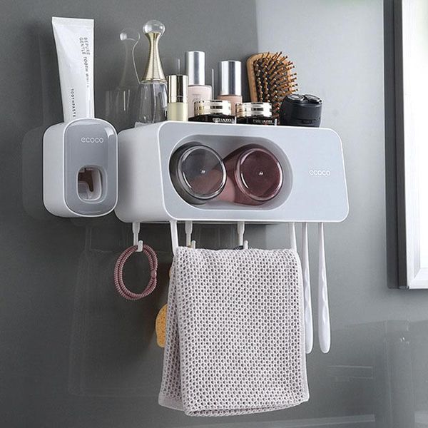 

bath accessory set multifunction toothbrush rack brushing cup mouthwash holder wall-mounted bathroom punch-with toothpaste squeezer