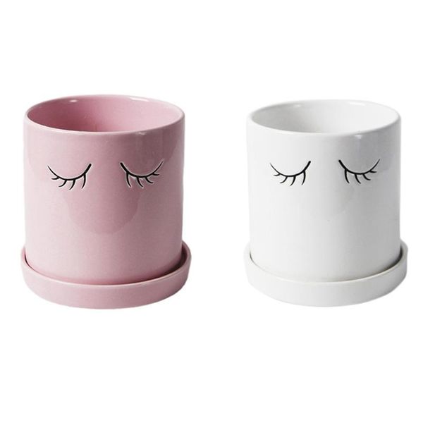

planters & pots 2x eyes ceramic flowerpot eyelashes indoor succulent planting cactus potted deskdecoration (pink&white)
