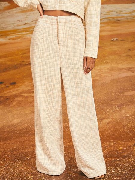 

x penelope ping plaid print wide leg pants k9ix#, Black;white