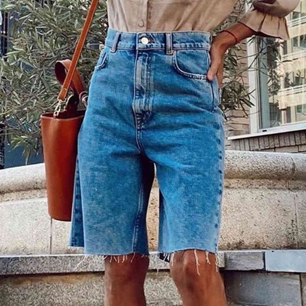 

lucyever womens casual five points short pants summer loose straight tassel denim shorts woman blue high waist shorts jeans 210521, White;black