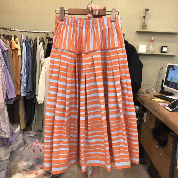 

casual dresses [ewq] korea chic trend women elastic high waist striped loose fashion contrast color stitching skirt summer 16e1469 fzbs, Black;gray
