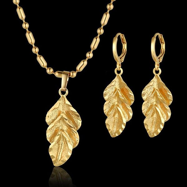 

earrings & necklace nigerian wedding bridal jewelry sets gold/silver color leaf set for women wholesale