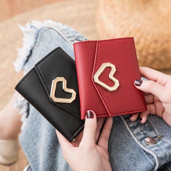 

women's small wallets 2021 heart-shaped minimalist decorative short wallet ladies clutches change card holder1, Red;black