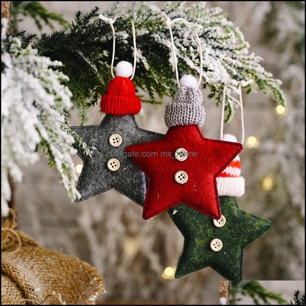 Christmas Toy Supplies Party Toys Presentes Tree Ornament Pingents Star Pingents With Knit Santa Hat Kids Presente para Decorações de Casa Z4967 DR